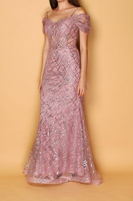 Robe sirene vieux rose pailleté manche tombante Robe sirene vieux rose pailleté manche tombante