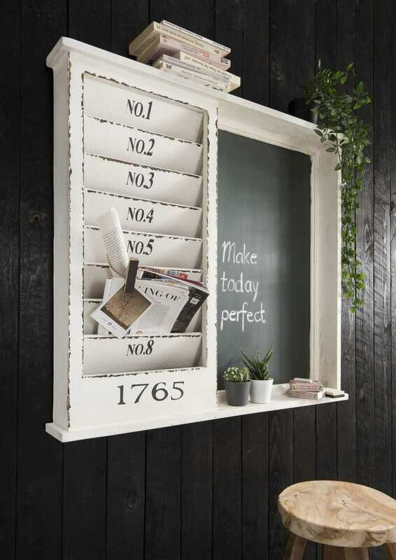 Zeitschriften Memoboard mit Kreidetafel - vintage weiß