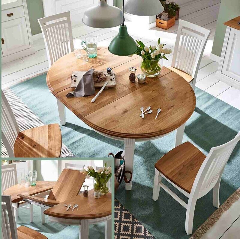 Esstisch Nordic Home - RAL9010 weiß / Eiche massiv 120 cm + EL