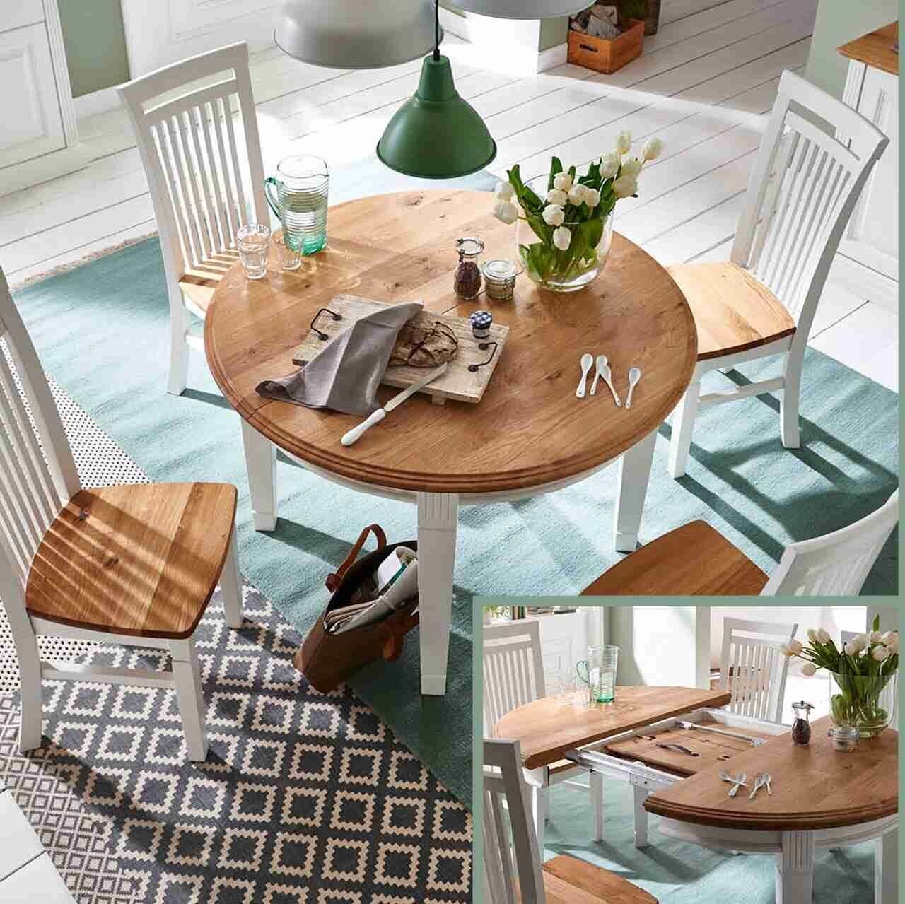 Esstisch Nordic Home - RAL9010 weiß / Eiche massiv 120 cm + EL