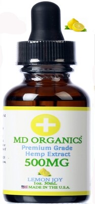 500mg MD Organics Pure Organic Hemp Oil Lemon Pain Anxiety Mood Sleep Stress Vegan Lab Tested