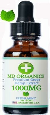 1000mg MD Organics Pure Organic Hemp Oil Fresh Mint Flavor Vegan Pain Relief Stress Anxiety Mood Sleep Lab Tested