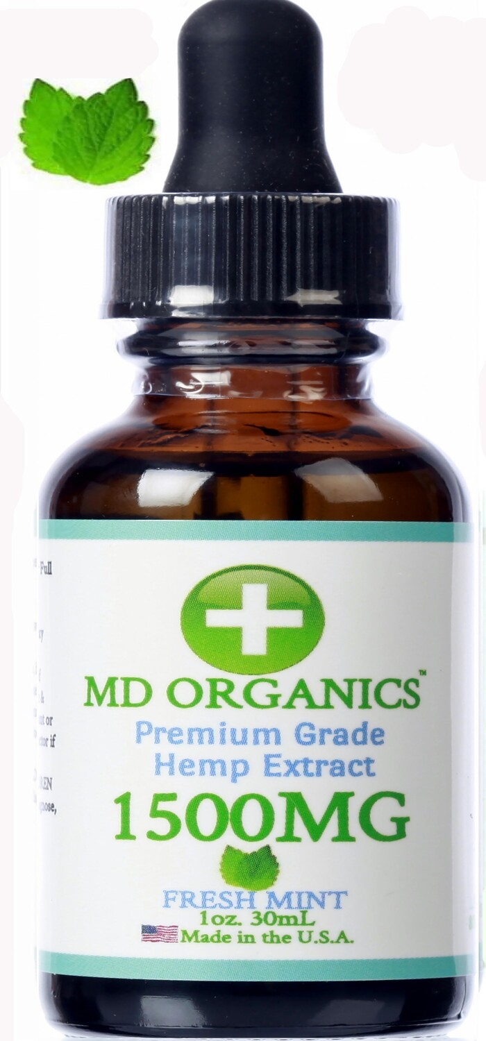 1500mg MD Organics Pure Organic Hemp Oil Mint Vegan Pain Relief Stress Anxiety Immune Support Mood Sleep
