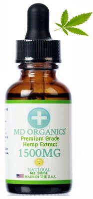 1500mg MD Organics Pure Organic Hemp Oil Natural Vegan Lab Tested Pain Relief Anxiety Stress Immune Support Mood Sleep