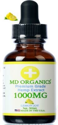 1000mg MD Organics Pure Organic Hemp Oil Lemon Joy Flavor Pain Relief Anxiety Mood Sleep Stress Vegan Lab Certified U.S. Grown