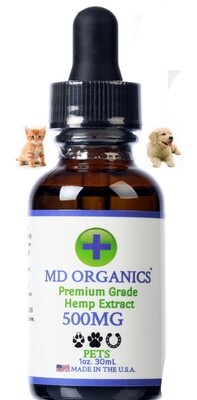 500mg MD Organics Pet Organic Hemp Oil Pain Anxiety Mood Sleep Immune Dogs Cats