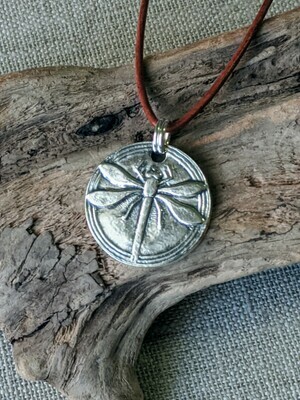 Round Dragonfly Pendant on leather by Seaside Silver