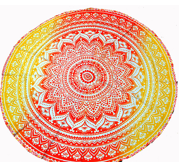 Ombre Mandala Round Tapestry 72” orange