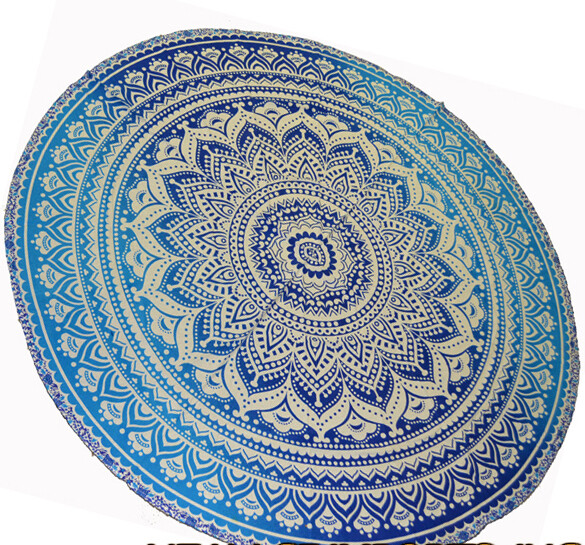 Ombre Mandala Round Tapestry 72” blue