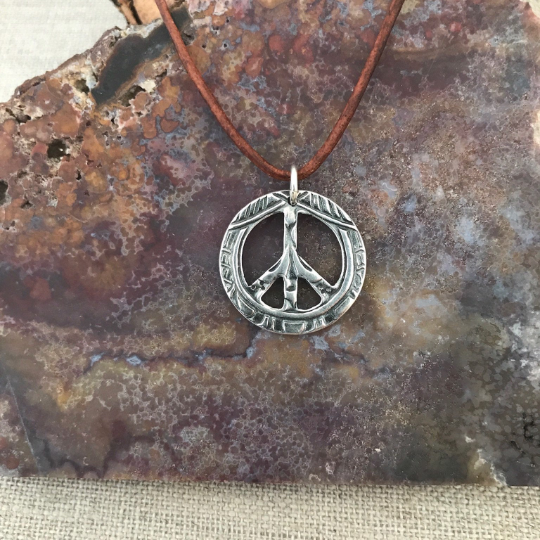 Small Peace Sign Pendant on chain by Seaside Silver