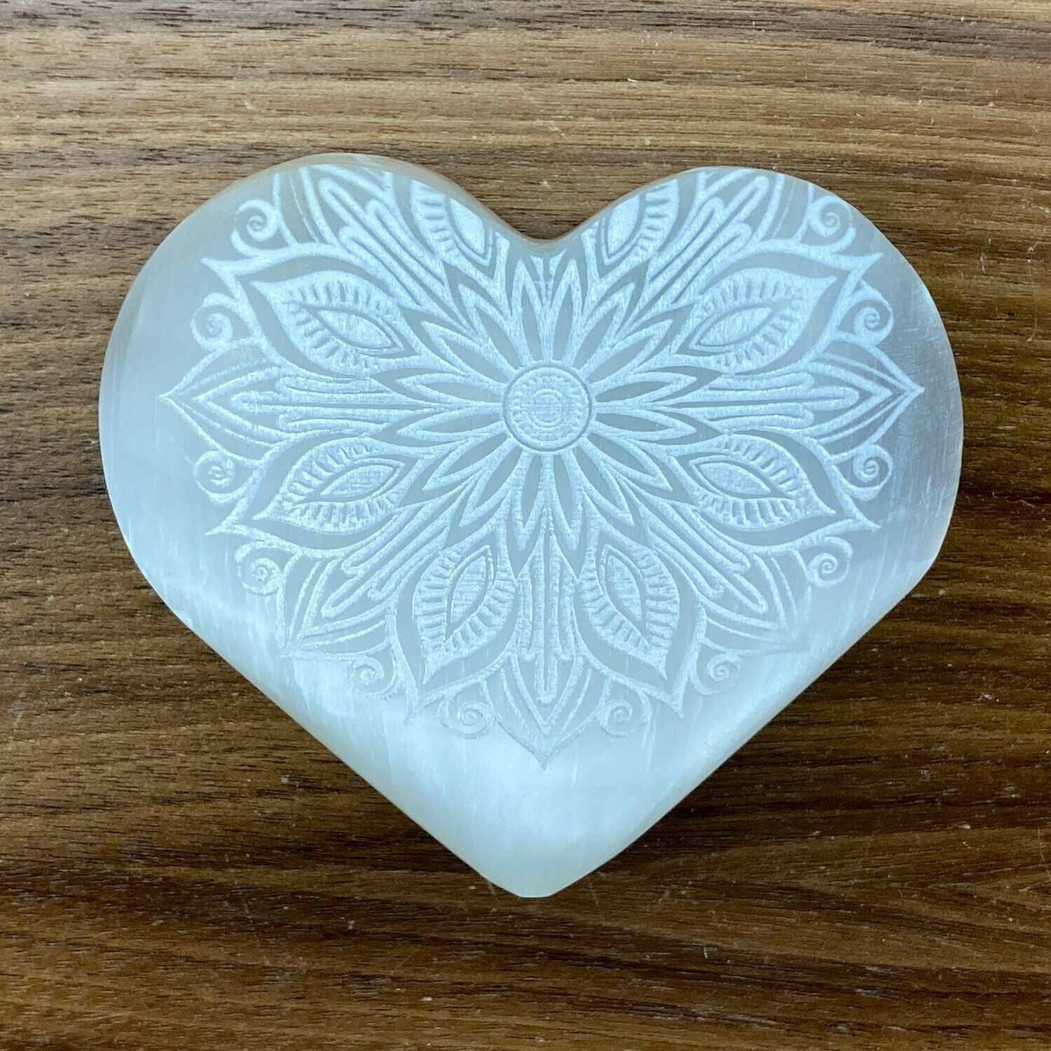Selenite Heart w/Mandala etching