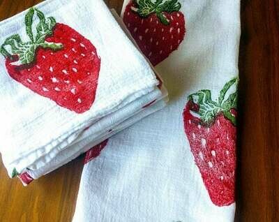 Strawberries Flour Sack Dish Towel by Sunbird