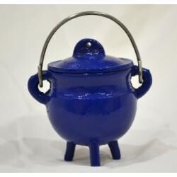 Blue Cauldron w/handle &amp; lid - Plain (small)