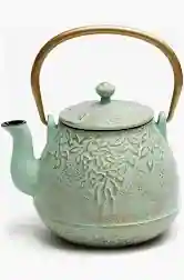 Cast Iron Teapot - Light Blue and Gold