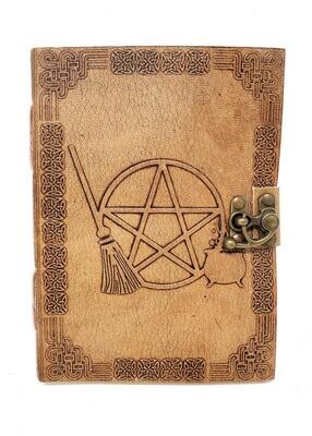 Pentagram Broom Tan Leather Journal with Clasp