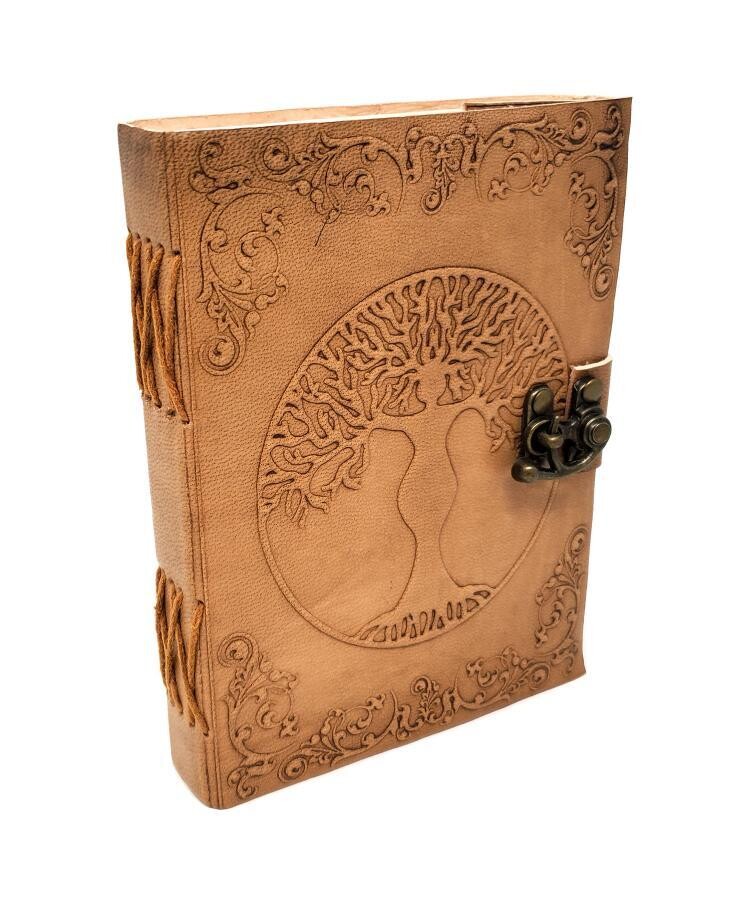 Tree Goddess Tan Leather Journal with clasp