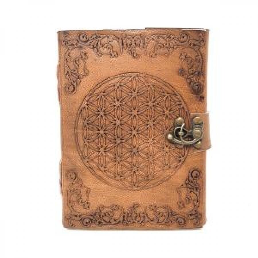 Flower of Life Tan Leather Journal with clasp