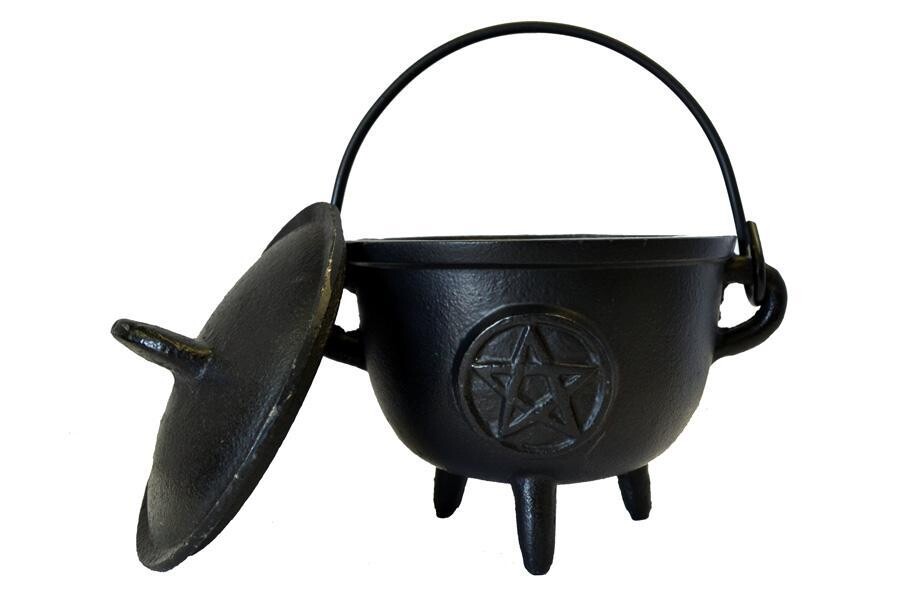 Cauldron w/handle & lid - Pentagram (large)