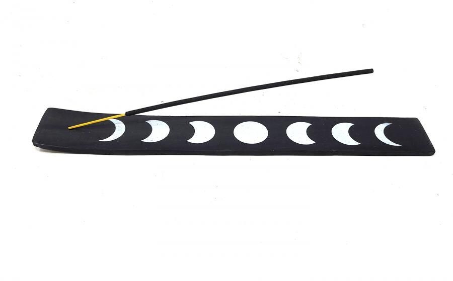 Moon Phase Wood Incense Holder - Black