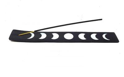 Moon Phase Wood Incense Holder - Black