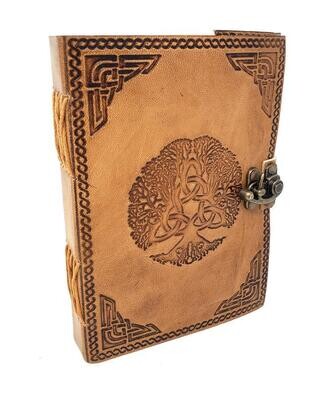 Triquetra Tree of Life Tan Leather Journal with Clasp
