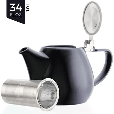 Jove Black Porcelain Teapot with Infuser 34oz