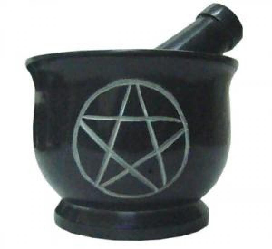 Black Soapstone Pentagram Mortar &amp; Pestle