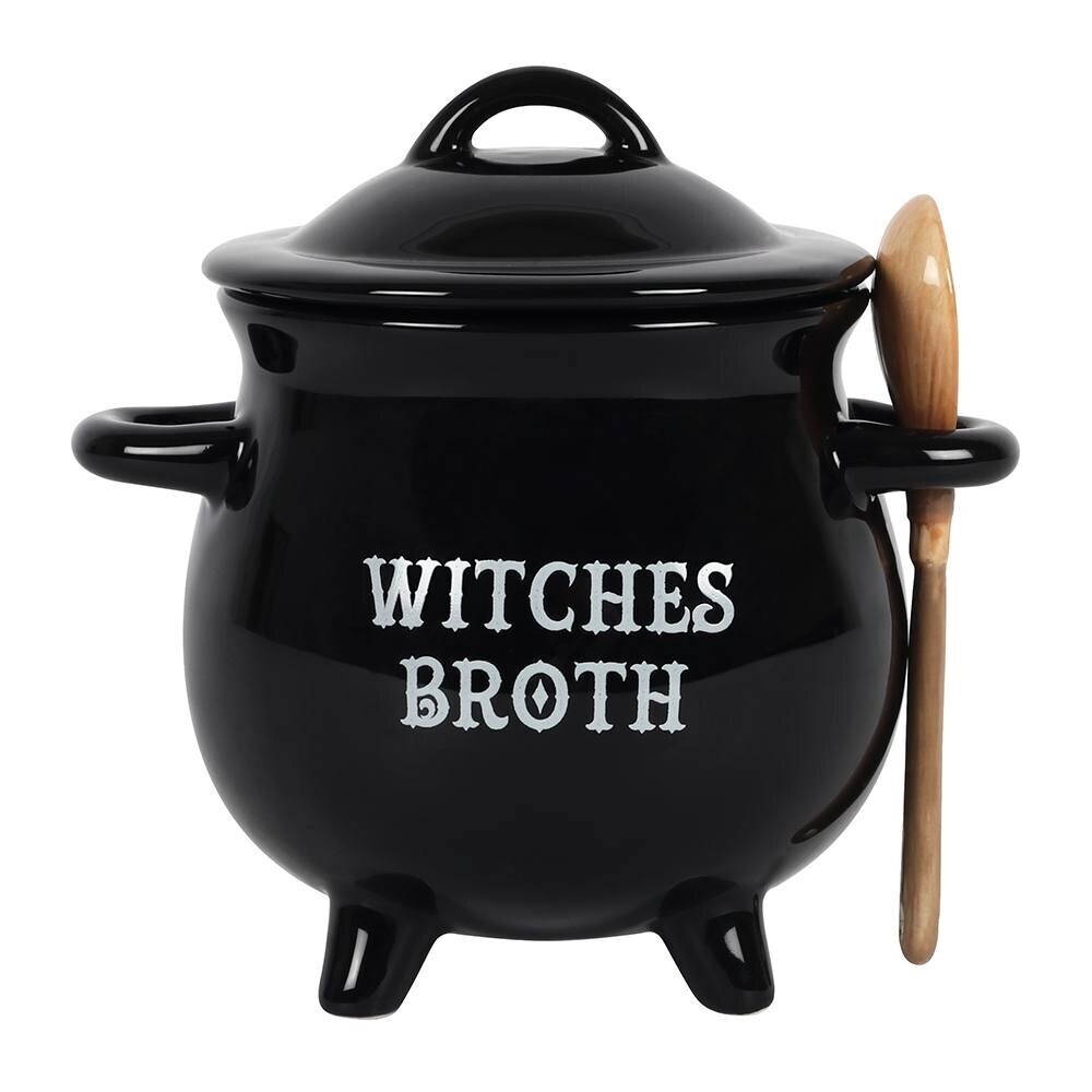 Cauldron Soup Bowl with Lid and Broom spoon
