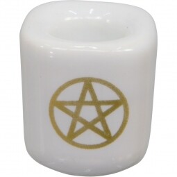 Chime Candle Holder White w/ Gold Pentacle