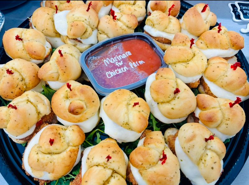 Chicken Parmesan on Garlic Knot Sliders