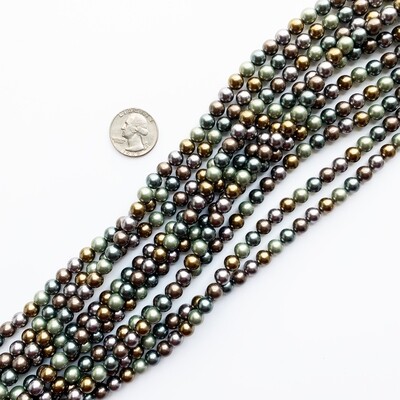 6mm Shell Pearls - Mixed colors, 15 inch strand
