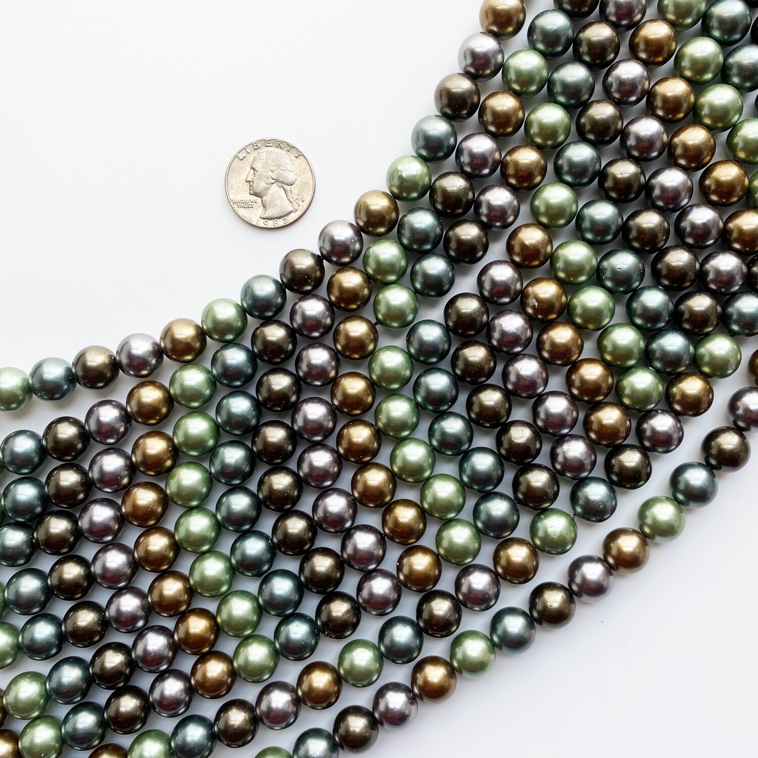 10mm Shell Pearls - Mixed colors, 15 inch strand