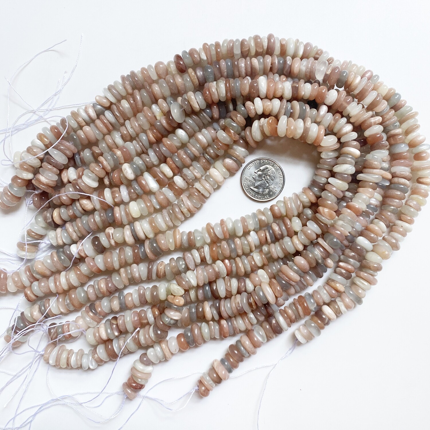 GORGEOUS 5x9mm Mixed Moonstone Flat Pebble Beads - Regular Hole