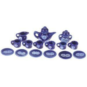 Blue Tea Set with Flower Design