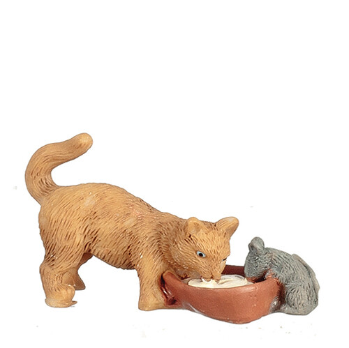 Cat &amp; Mouse drinking Milk