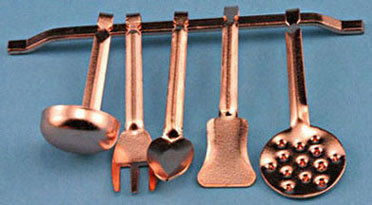 Kitchen Utensils - 5 pieces + rack, Colour: Copper