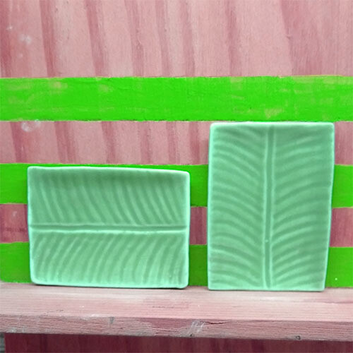 Plate, Large - Green Leaf Design, Rectangle