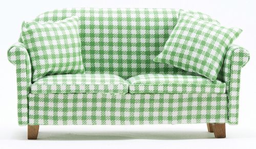 Sofa with Pillows, Green/White Checked