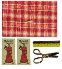 Fabric, Tape Measure, Scissors &amp; Patterns (sewing), Colour: Red