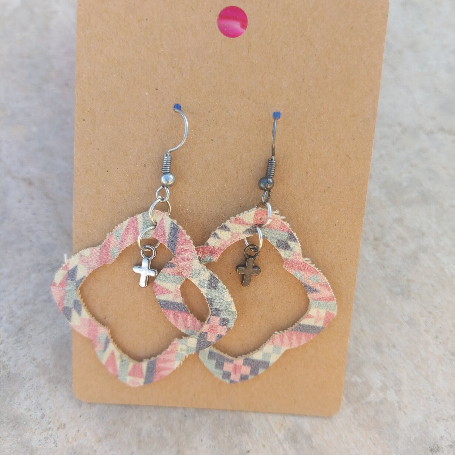 Handmade Quatrefoil Aztec Cork Earrings