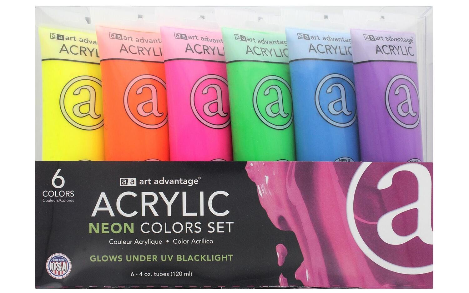 ART ADVANTAGE PAINT SET ACRYLIC 4OZ NEON 6 COLOR