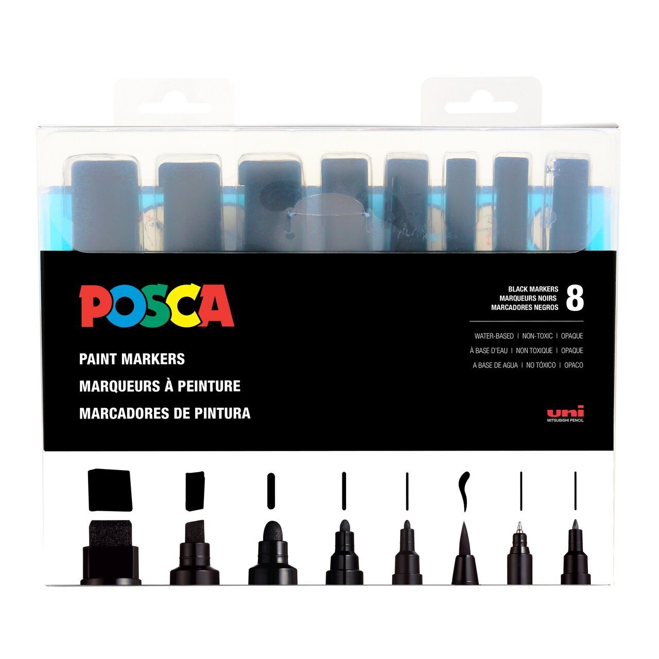 uni POSCA Acrylic Paint Marker - 8 Marker All Black Set 