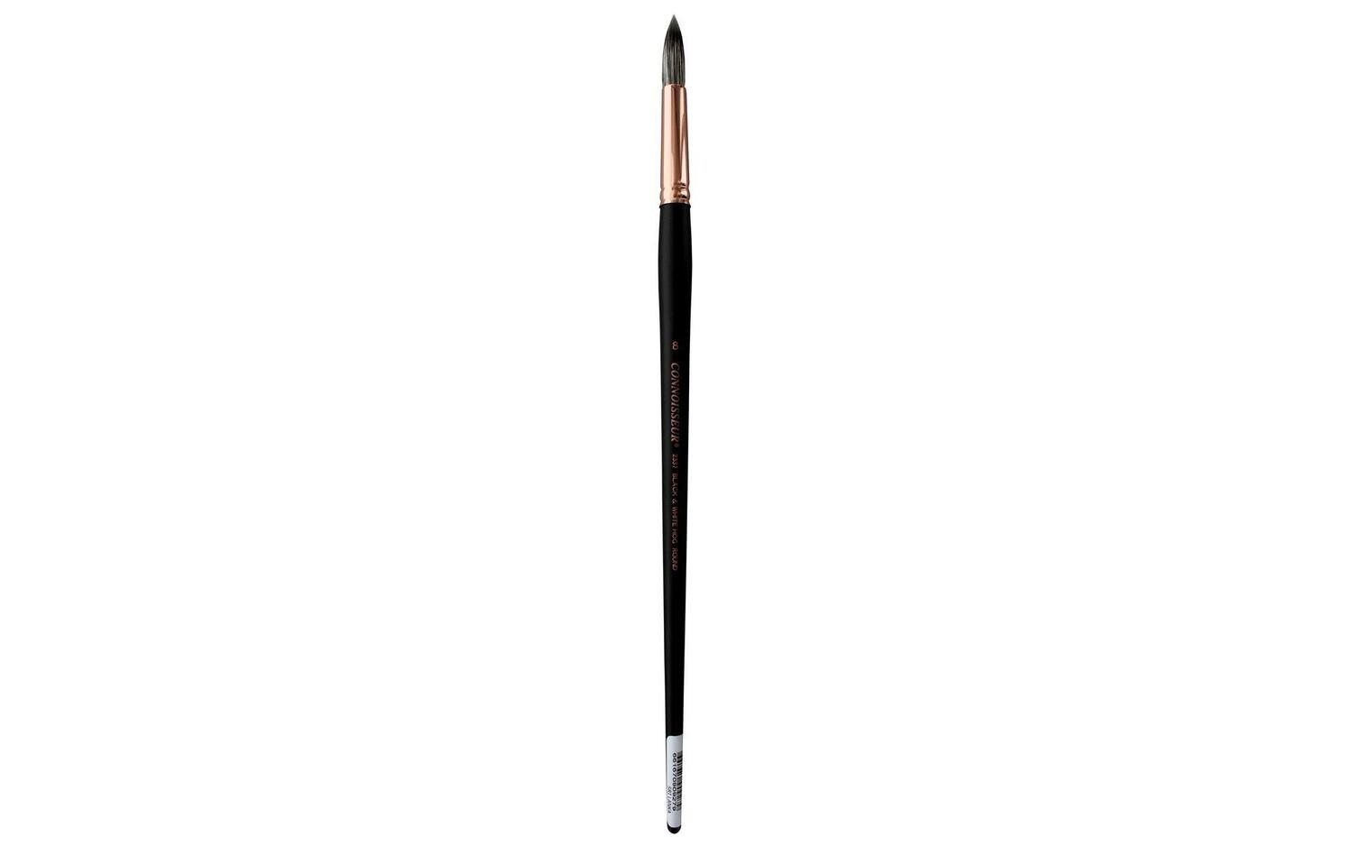 Connoisseur Black &amp; White Hog Bristle Brush Long Handle Round #8