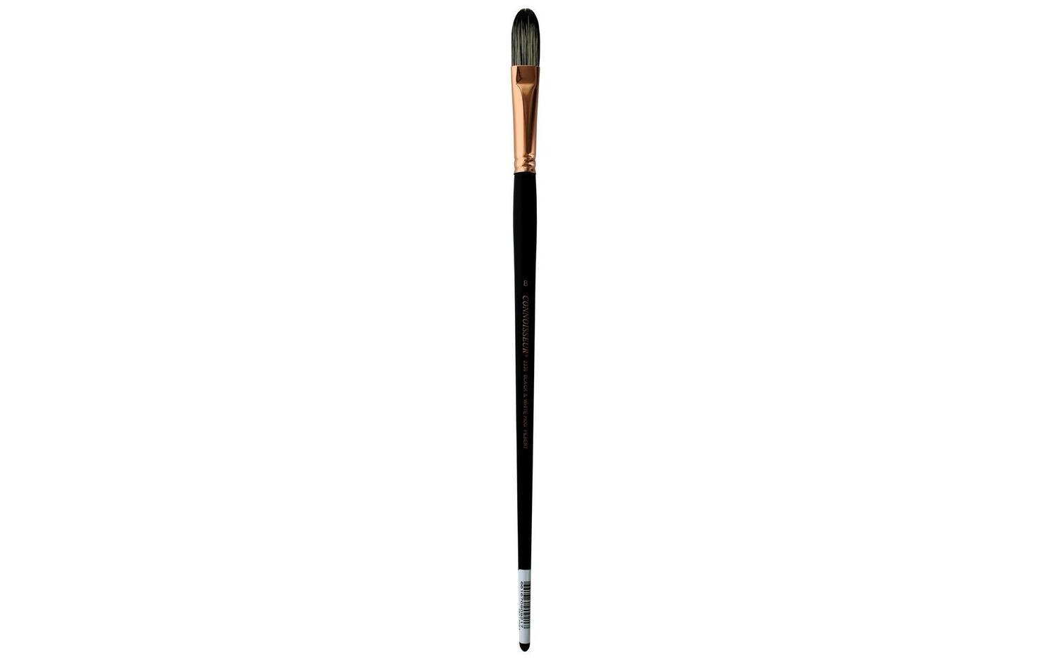 Connoisseur Black &amp; White Hog Bristle Brush Long Handle Filbert #8
