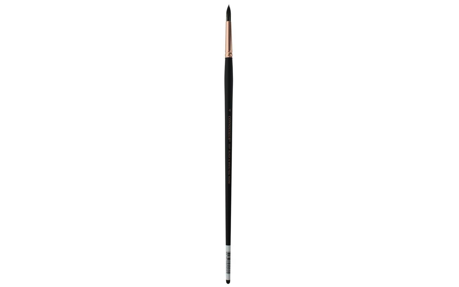 Connoisseur Black &amp; White Hog Bristle Brush Long Handle Round #4