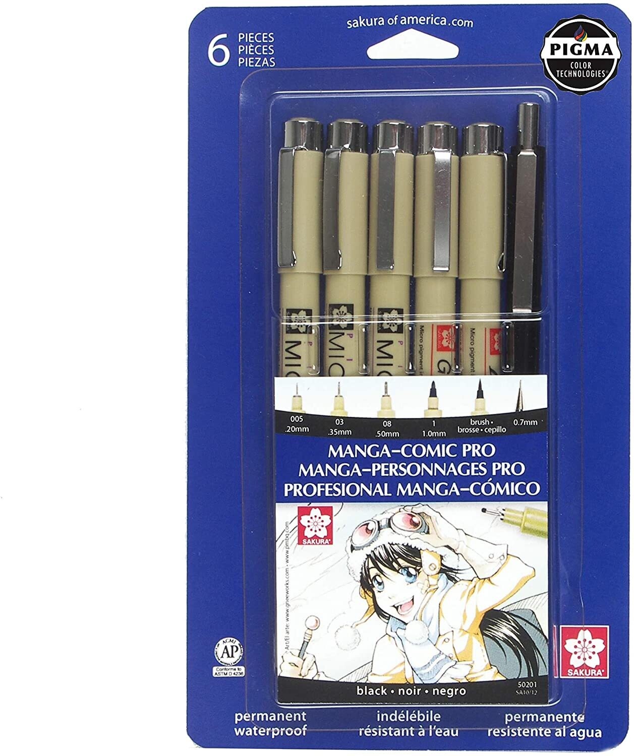 Sakura 50201Manga Comic Pro Set - Sketching &amp; Ink Set, Set of 6
