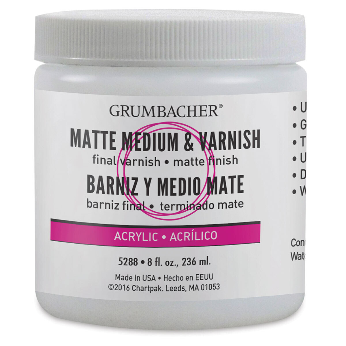 GRUMBACHER Artists&#39; Acrylic Matte Medium and Varnish - 8 oz jar