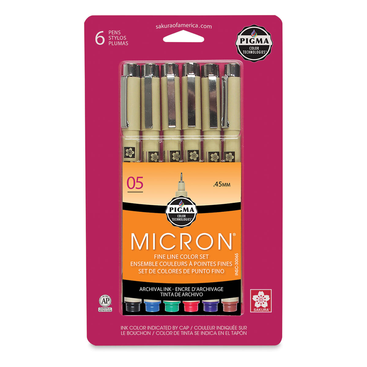 Sakura 30065 Pigma Micron Pens - Set of 6, Assorted Colors, 05