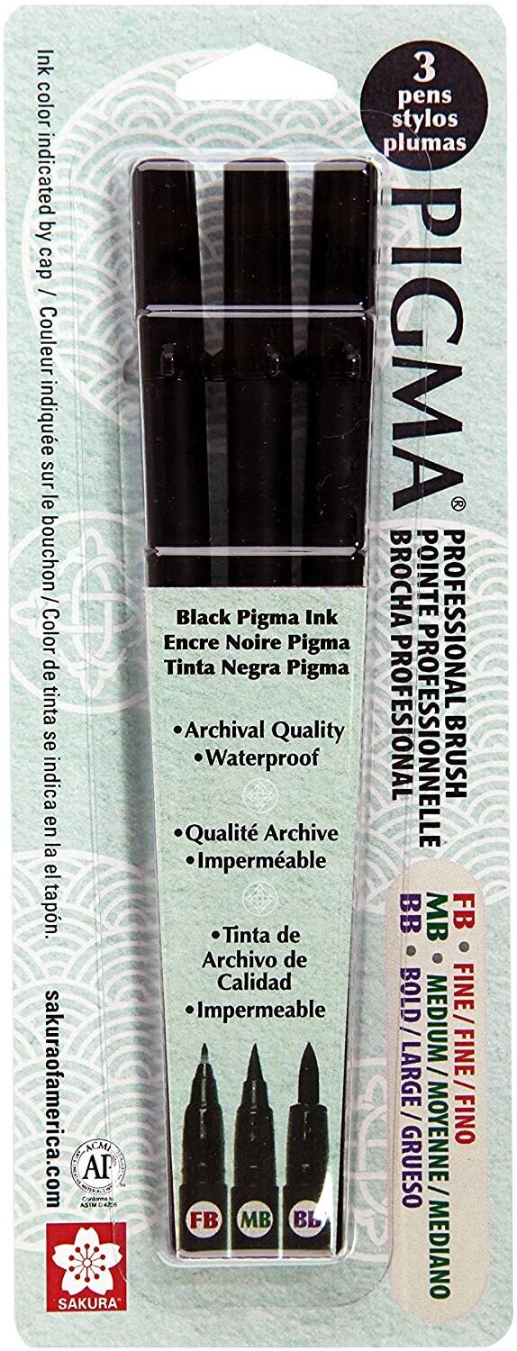 Sakura 50026 Pigma Professional Brush, Medium, Black, 2-Pack