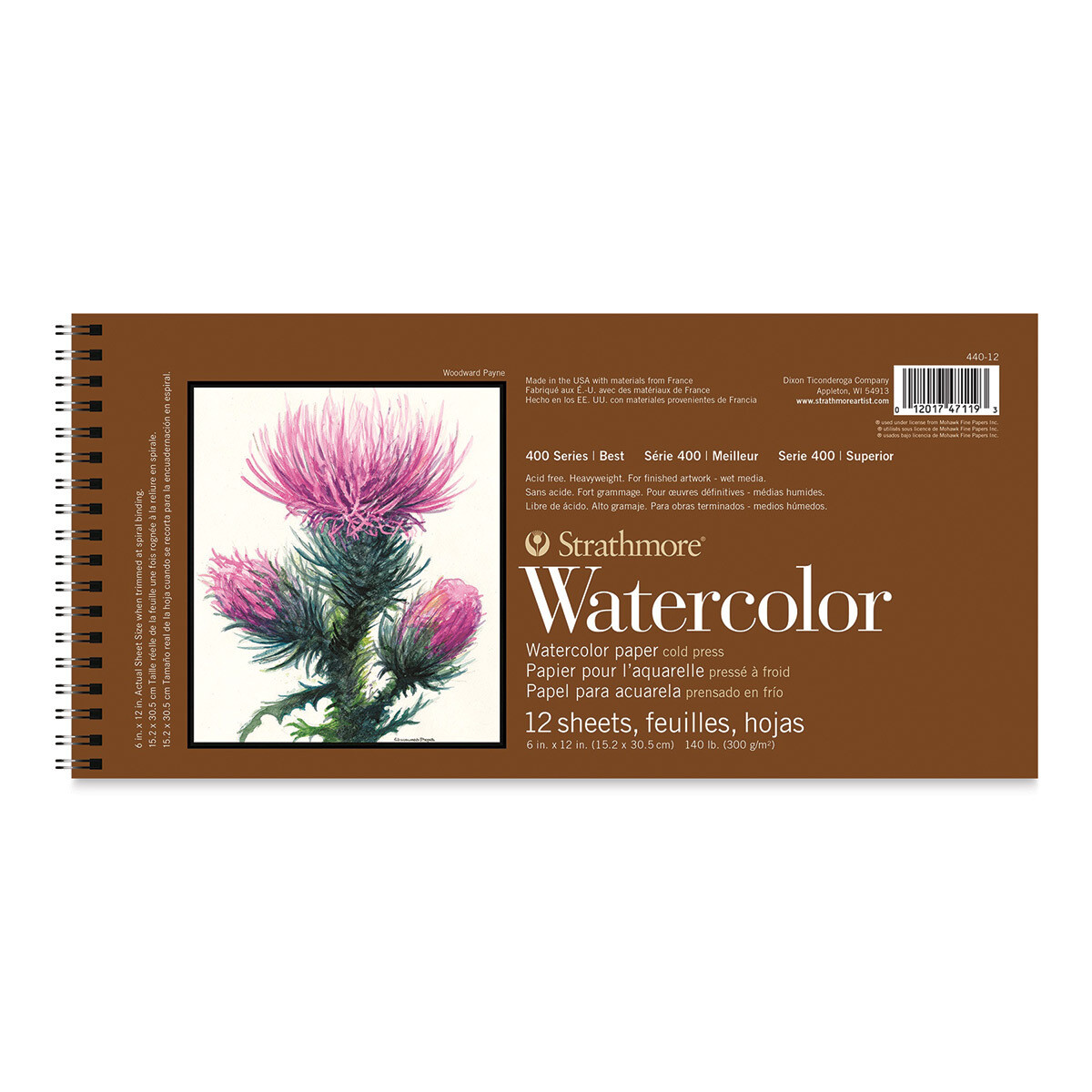 STRATHMORE 400 Series Watercolor Paper Pad - 6&quot; x 12&quot;, Wire Bound, 12 Sheets